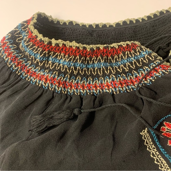 MM Couture By Miss Me Black Embroidered Sheer 100% Silk Top Size Medium - Picture 11 of 14